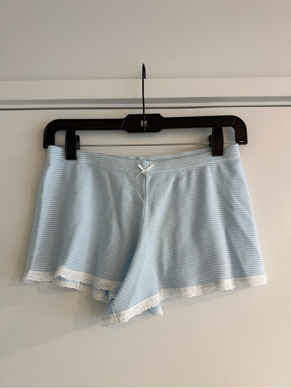 Polka Dot SHORT Mid Rise Blue Narrow Stripe Lace Trim Sleep Shorts